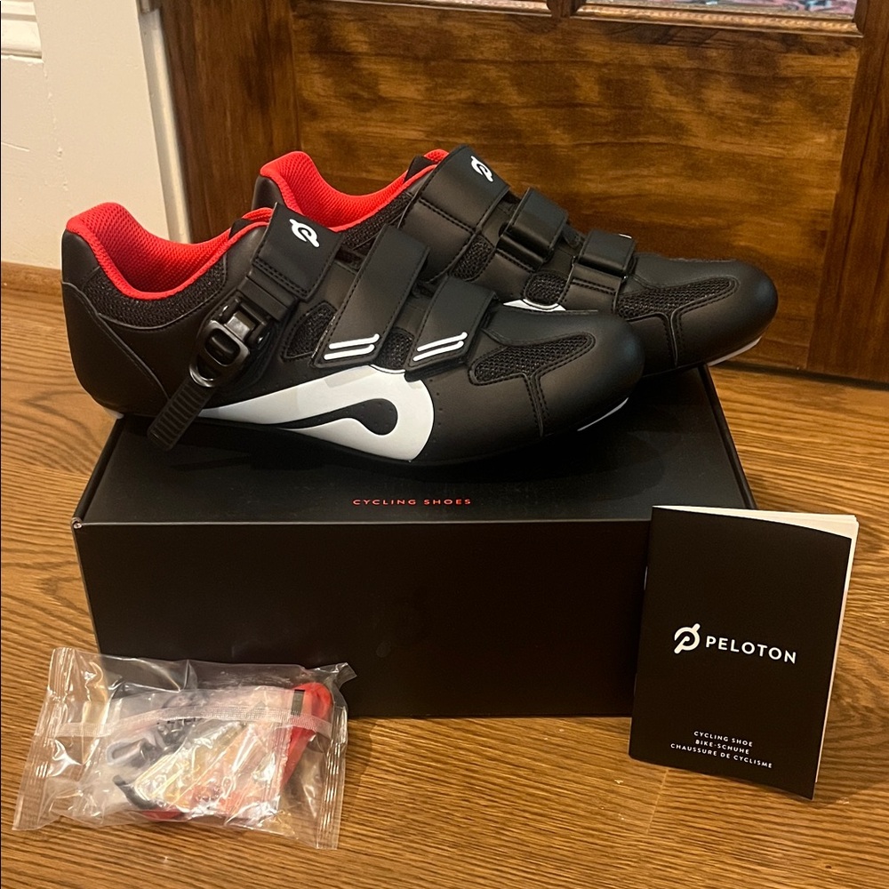 Peloton Black and Red Athletic Cycling Shoes